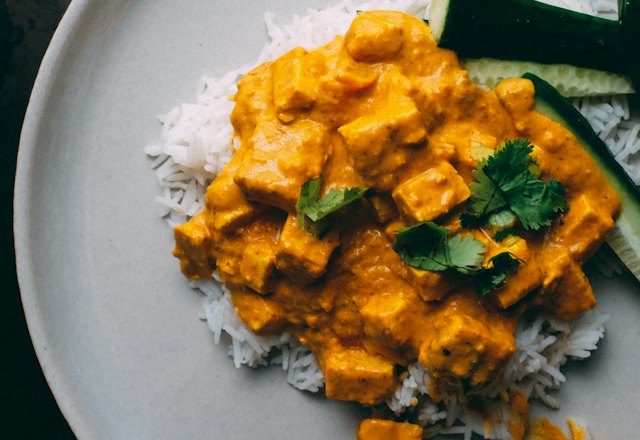 Paneer curry served on rice